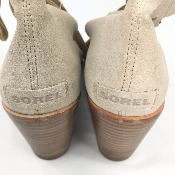 Sorel AFTER HOURS Lace Up Wedge Heel Casual Ankle Bootie Sandal in Oatmeal - Picture 11 of 16